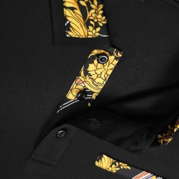 Black Casual Men's Floral Print Polo Shirt - Picture 5 of 6
